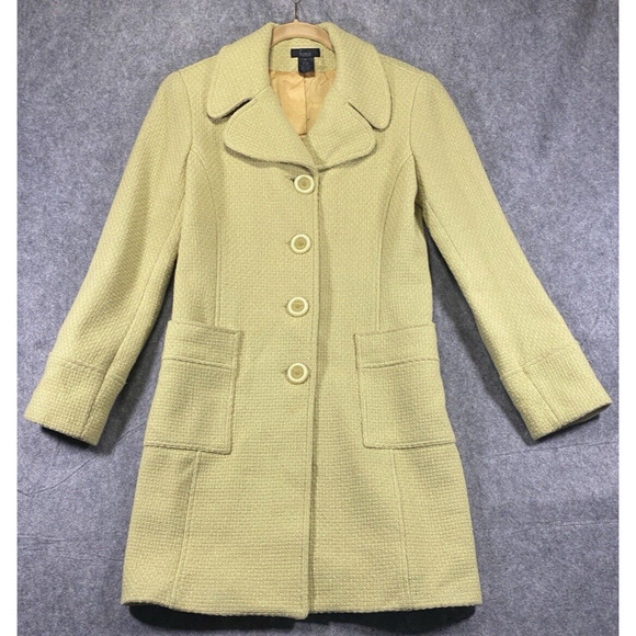 Vintage Jacket Womens Medium Green Wool Blend MOD Trench Coat USA Made - Picture 1 of 16